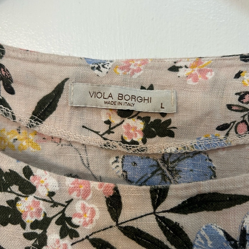 Viola Borghi Floral Butterfly Print Linen Top Size Large - Picture 4 of 4